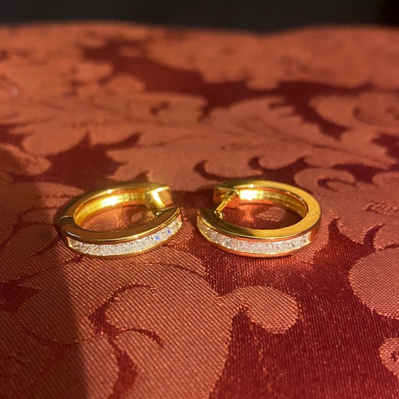 D’Joy Jewelry - 14k Gold over sterling silver, moissonite Hoop Earrings signed.